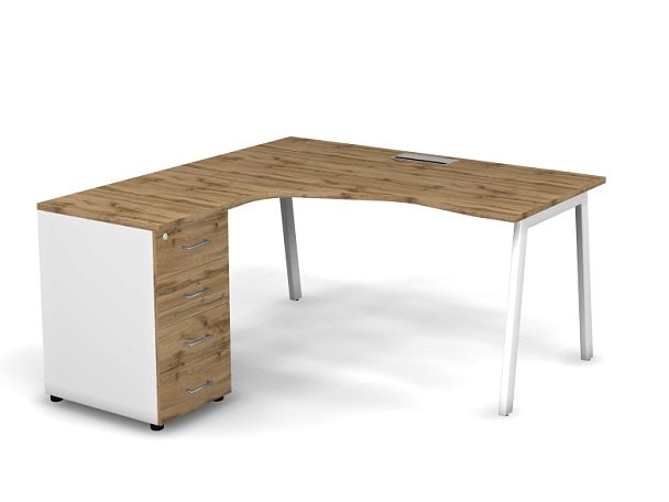MATRIX 121S173-A Стол эгоном-й с тумбой L, пров-ик Merida (А-опоры) 1580х1580х775 Дуб Крафт/Белый - Вид 1