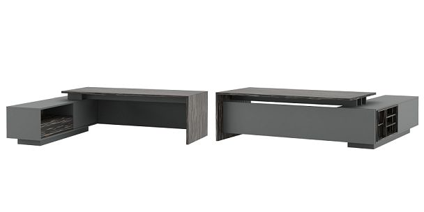 Стол письменный на опорной креденции Dali 232x220x75 эбен антрацит - Вид 1