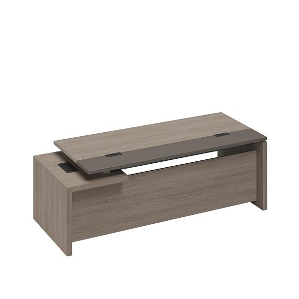 Стол руководителя с кабель-каналами с тумбой подвесной 2-ящичной с замком правый U.RUS РС 116 ДЧ/ЛС дуб виченца/лава серая - Вид 1