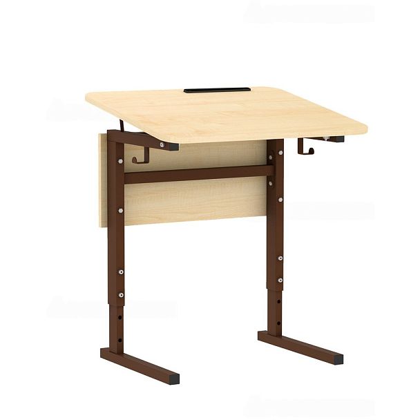 Стол ученический 115Рп, 1-местный, регулир. высота и наклон столешницы 0-10° на прямоугольной трубе (м/к Коричневый, Серый, Черный), гр.3-5 - Вид 2