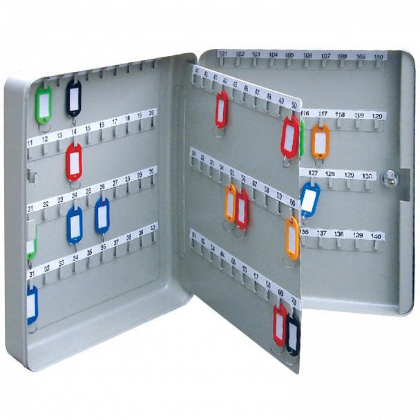 Шкафчик (Ключница) на 140 ключей BRAUBERG, 370х280х80 мм, с замком, +140 брелоков, серый, 290340 - Вид 3