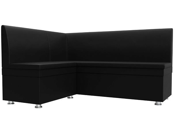 Кухонный угловой диван Уют левый (полностью экокожа черная) - Вид 1