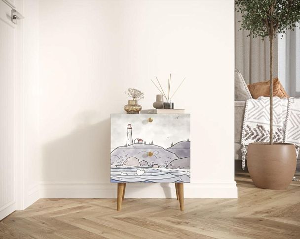 Тумбочка Berber с двумя ящиками 51 принт арт BB03/Print_51, разноцветная - Вид 4