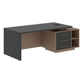 Стол руководителя с тумбой VCT 2190(R) Яшма черный/Бронза браш/Кобра 2100х900х750 VELION - Фото предпросмотра