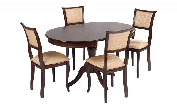 Обеденная группа стол Элат D90(130)х90х76 Темный орех и 4 стула Камир Темный орех/Бежевый жаккард - Вид 1