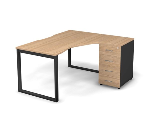 MATRIX 121S151-О Стол с тумбой R, пров. вырез. (O-опоры) 1580х1380х775 Швейц-й вяз/Темно-серый - Вид 1