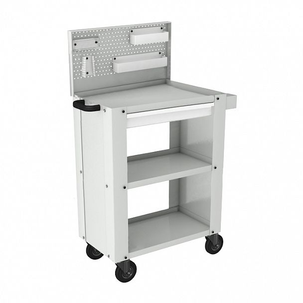 Тележка инструментальная с тремя полками, ящиком и экраном, держателями и полками 23403 - Вид 1
