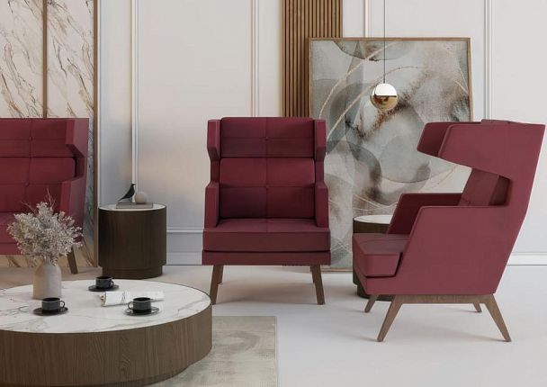 Кресло мягкое высокое Марли МР/КР/В/О ткань Uno caramel - Вид 2