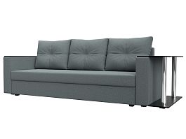 Диван прямой Атланта Лайт со столом справа Рогожка серый - Фото предпросмотра