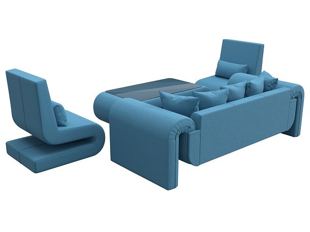 Набор Волна-2 (стол, диван, 2 кресла) Рогожка голубой - Вид 5