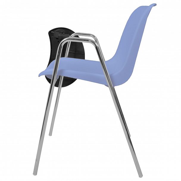 Стул Vicenza (4 ножки с подлокотниками + столик TLT), Каркас хром, голубой, стопируемый - Вид 2