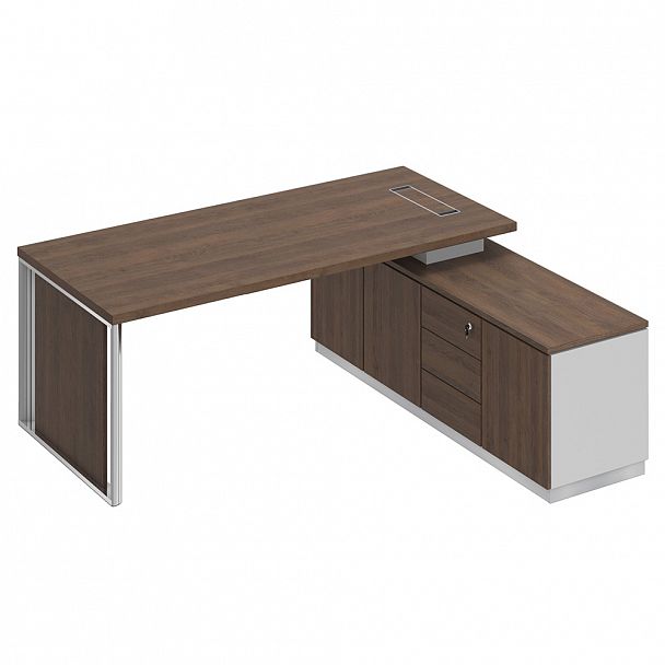 Стол руководителя на опорной тумбе (левый/правый) с декоративной вставкой "Bravo" БР 108 дуб гладстоун/белый премиум/дуб гладстоун - Вид 1
