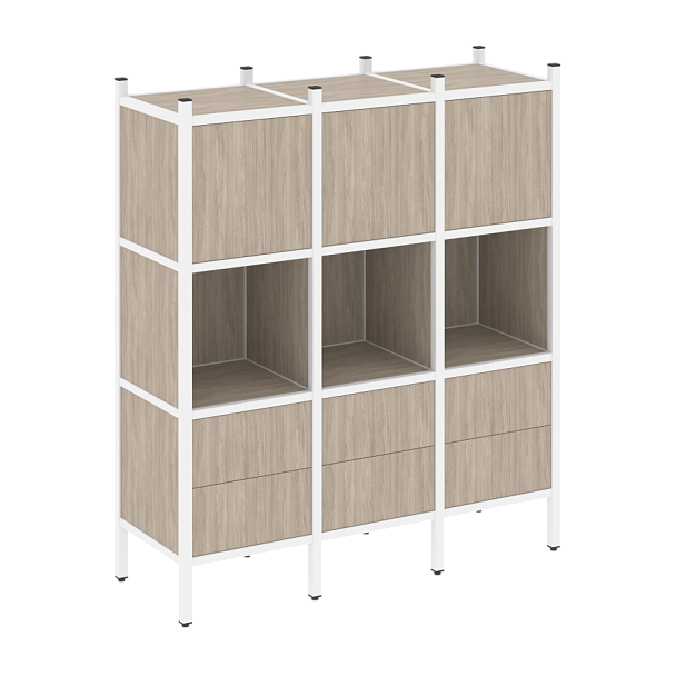 Loft Прямой стеллаж наборный VR.L-08 Дуб аттик/Белый металл 1278*446*1458 - Вид 1