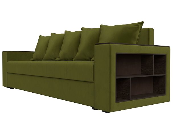 Диван прямой Дубай Лайт полки справа (полностью микровельвет зеленый) - Вид 3