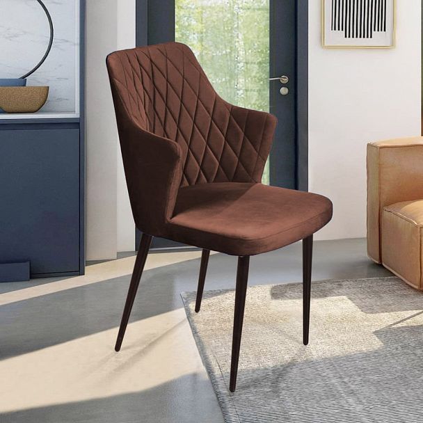 Стул с подлокотниками Hunt ромб, бархат коричневый 12 / чёрный конус - Вид 13