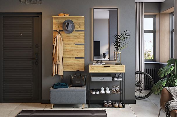 Обувница Краш LMN-13.2555 черный муар/дуб крафт золотой - Вид 4