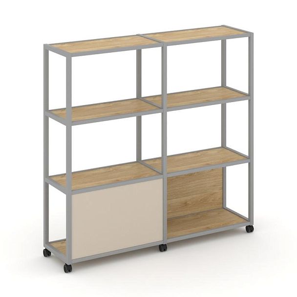 Shelf Mobile Стеллаж 4 уровня 2 секции VR.LT-STK-413.08 Тиквуд Светлый/Металл Серый/W-04 1570*400*1523 - Вид 1