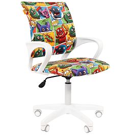 Кресло CHAIRMAN KIDS 103 LT, пластик белый, ткань велюр, принт монстры - Фото предпросмотра