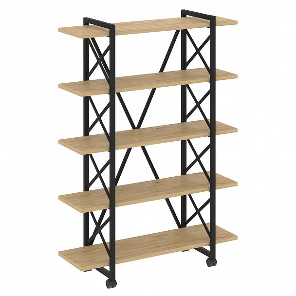 Стеллаж на колесах "Loft" VR.L-MST.K-5.8V тиквуд светлый/черный - Вид 1