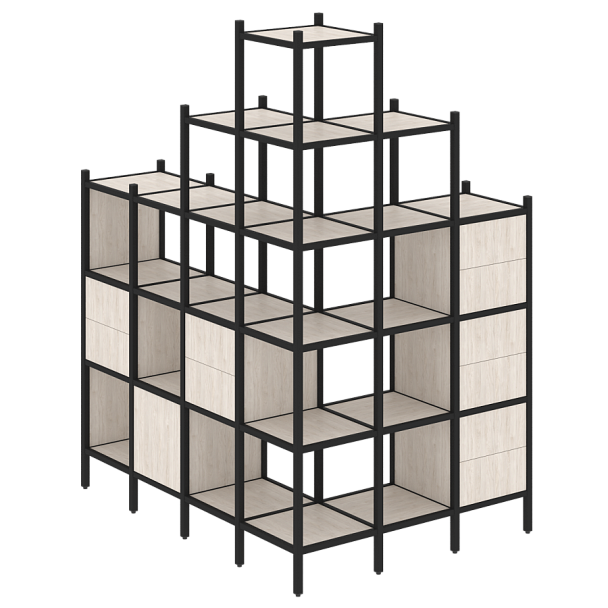 Loft Угловой внешний стеллаж наборный VR.L-56 Денвер светлый/Чёрный металл 1694*1278*2280 - Вид 1