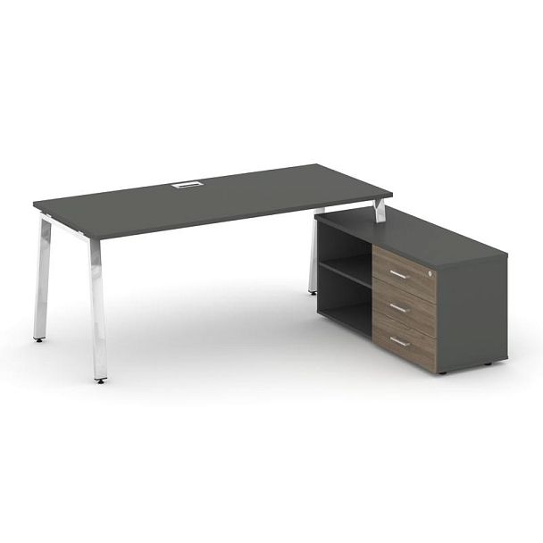Style Project Direct Lux Стол письменный с греденцией правой M-SN-6A.SRG-024.M(R) Антрацит/Антрацит/Вяз Благородный/Нержавеющая Сталь/Хром 1580*800*750 - Вид 1