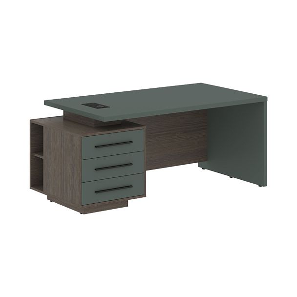 Стол руководителя с тумбой VCT 1890(L) Нефрит/Черный матовый/Дуб Сильвер 1800х900х750 VELION - Вид 1