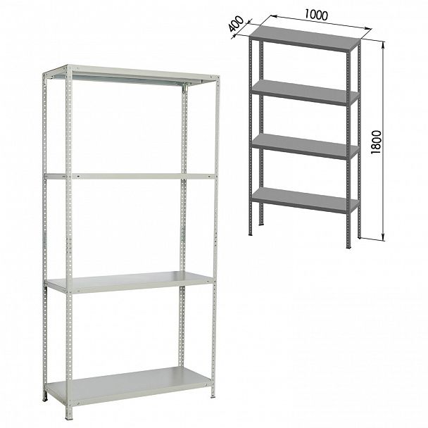 Стеллаж металлический BRABIX "MS KD-180/40-4", 1800х1000х400 мм, 4 полки, сборная стойка, 291115, S240BR144402 - Вид 3