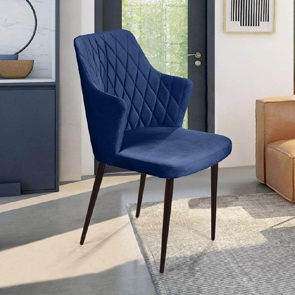 Стул с подлокотниками Hunt ромб, бархат синий 29 / чёрный конус - Вид 4