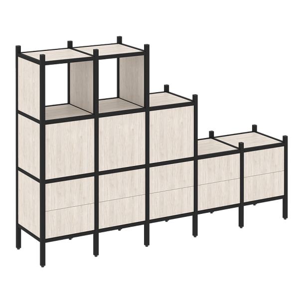 Loft Прямой стеллаж наборный VR.L-19 Денвер светлый/Чёрный металл 2110*446*1458 - Вид 1