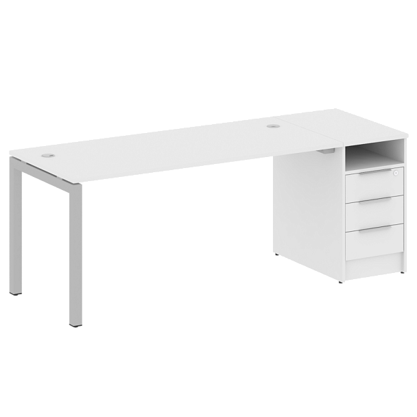 Metal System Quattro Р. ст. с тумбой на П-образном м/к 50БП.РС-СТП-1.4 Белый/Серый металл 2012*720*750 - Вид 1