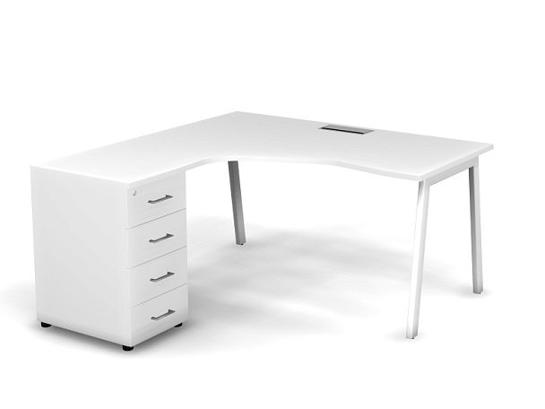 MATRIX 121S173-A Стол эгоном-й с тумбой L, проводник Merida (А-обр. опоры) 1580х1580х775 Белый - Вид 1