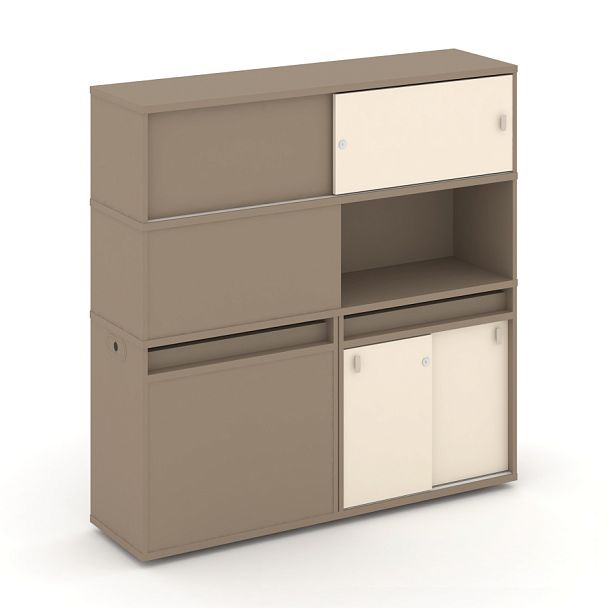 Estetica Набор №32. Тумба двойная+высокая надставка ES.NB.2V-32 Латте/Сатин 1500*410*1520 - Вид 1