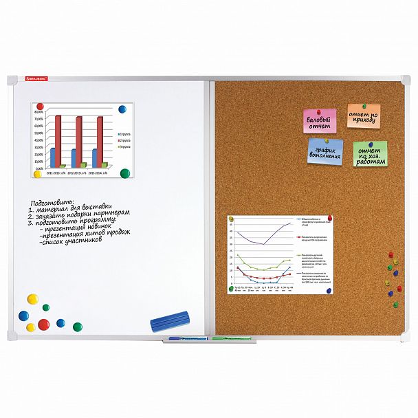 Доска комбинированная: магнитно-маркерная, пробковая для объявлений, 60х90 см, РОССИЯ, BRAUBERG, 236864 - Вид 4
