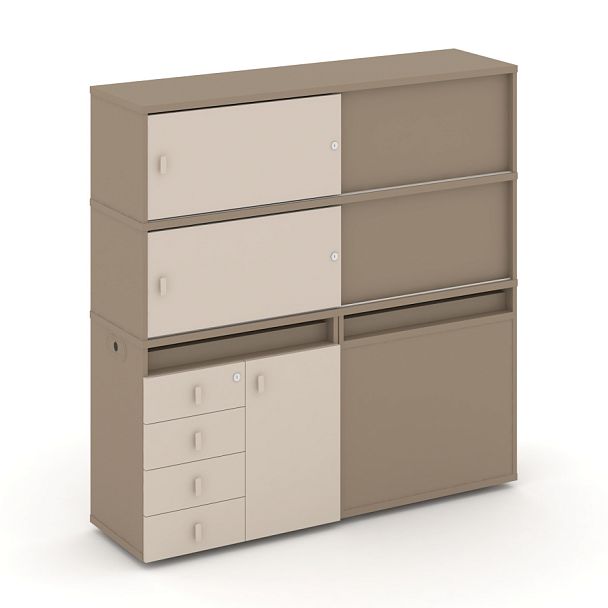 Estetica Набор №25. Тумба двойная+высокая надставка ES.NB.2V-25 Латте/Капучино 1500*410*1520 - Вид 1