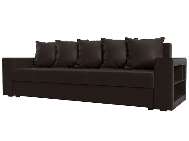 Диван прямой Дубай Лайт полки справа (полностью экокожа коричневая) - Вид 1