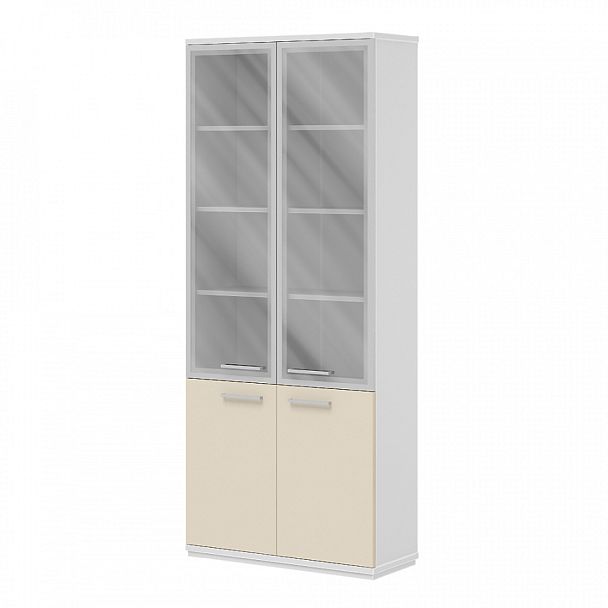 Шкаф "Офисные шкафы для документов"  ПК-МИН-ШК220Х92С/Д/18/35-В1-1188 бежевый песок + белый - Вид 1