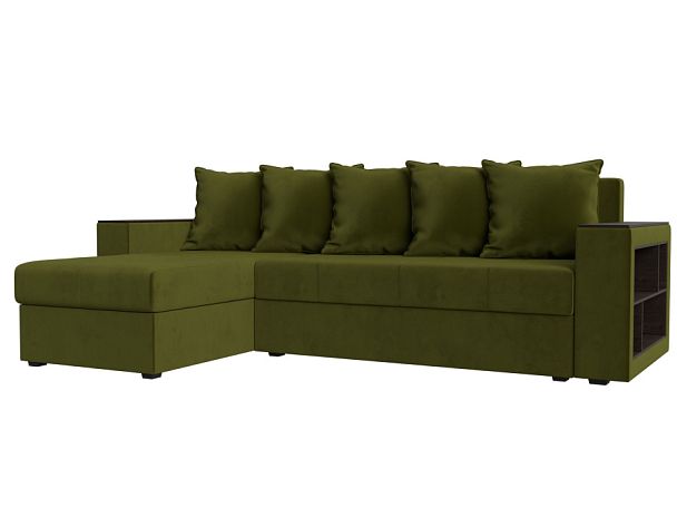 Диван угловой Дубай Лайт угол левый (полностью микровельвет зеленый) - Вид 1