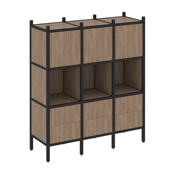 Loft Прямой стеллаж наборный VR.L-08 Дуб аризона/Чёрный металл 1278*446*1458 - Вид 1