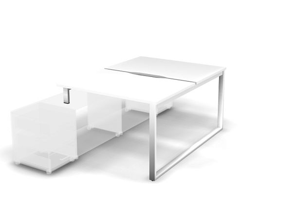 MATRIX 121В200-O Стол прямой двойной с опорой на тумбу, пров. вырезной (O-опоры) 1180х1590х775 Белый - Вид 1