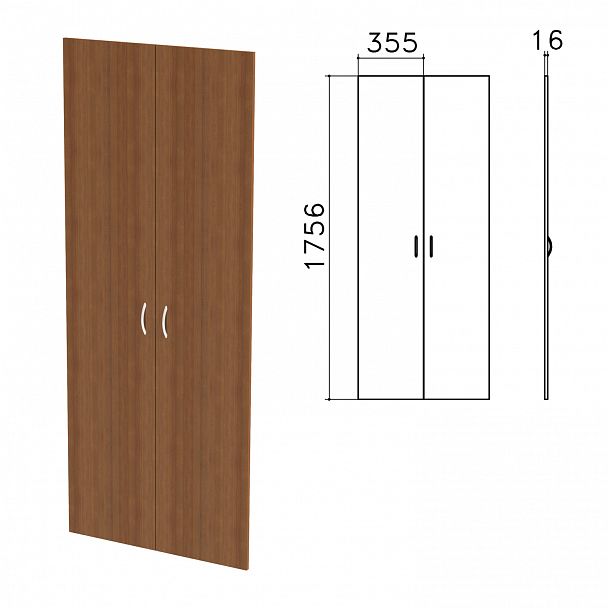 Дверь ЛДСП высокая "Бюджет", КОМПЛЕКТ 2 шт., 355х16х1756 мм, орех французский, 402880-190 - Вид 2