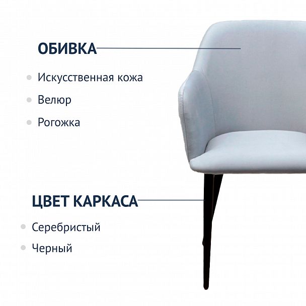 Стул Терра, черные ножки, велюр серый - Вид 6