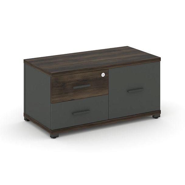 Concept Тумба приставная широкая 2 ящ.+1 распаш. фасад CN.TSP-004 A Дуб Мали/Антрацит/Металл Антрацит 836*420*416 - Вид 1