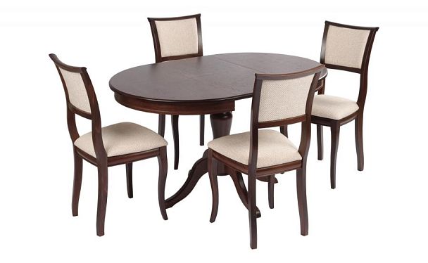 Обеденная группа стол Элат D90(130)х90х76 Темный орех и 4 стула Камир Темный орех/Кремовая рогожка - Вид 1