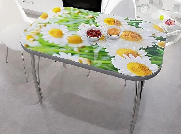 стол СТЕКЛО с фото овальный 1200*800 В Ромашки - Вид 2