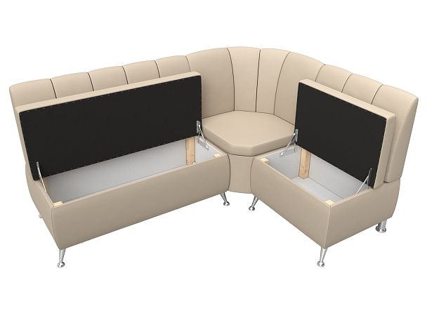 Кухонный угловой диван Кантри правый (полностью экокожа бежевая) - Вид 6