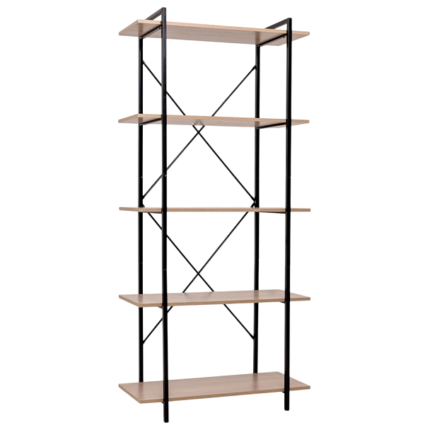 Стеллаж BRABIX "SMART SH-004", 790х360х1950 мм, ЛОФТ, 5 полок, металл/ЛДСП бунратти, каркас черный, 641944 - Вид 3