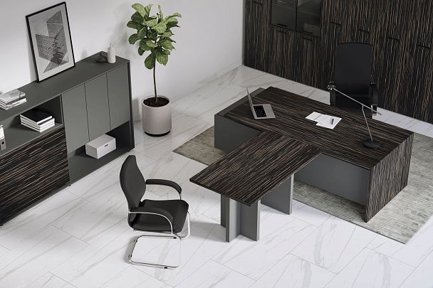 Стол письменный на опорной тумбе Dali 230x115x75 эбен антрацит - Вид 8