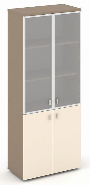 Шкаф высокий широкий (2 низких фасада ЛДСП + 2 средних фасада стекло сатин матовый) "ESTETICA" ES.ST-1.2 Сатин/Сатин матовый - Вид 1