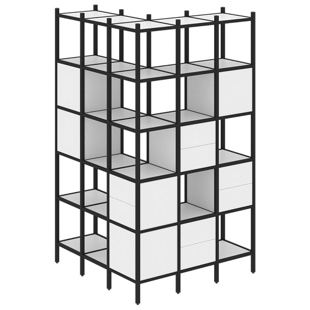 Loft Угловой внешний стеллаж наборный VR.L-53 Белый бриллиант/Чёрный металл 1278*1278*2280 - Вид 1