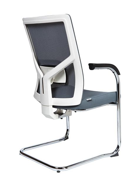 Кресло офисное / Сильвия white/gray CF / хром / св.серая сетка / серая ткань / белый пластик - Вид 4